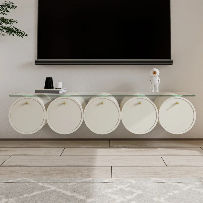 

Solid Wood Hanging TV Cabinet Modern Cream Style Light Luxury High-End White