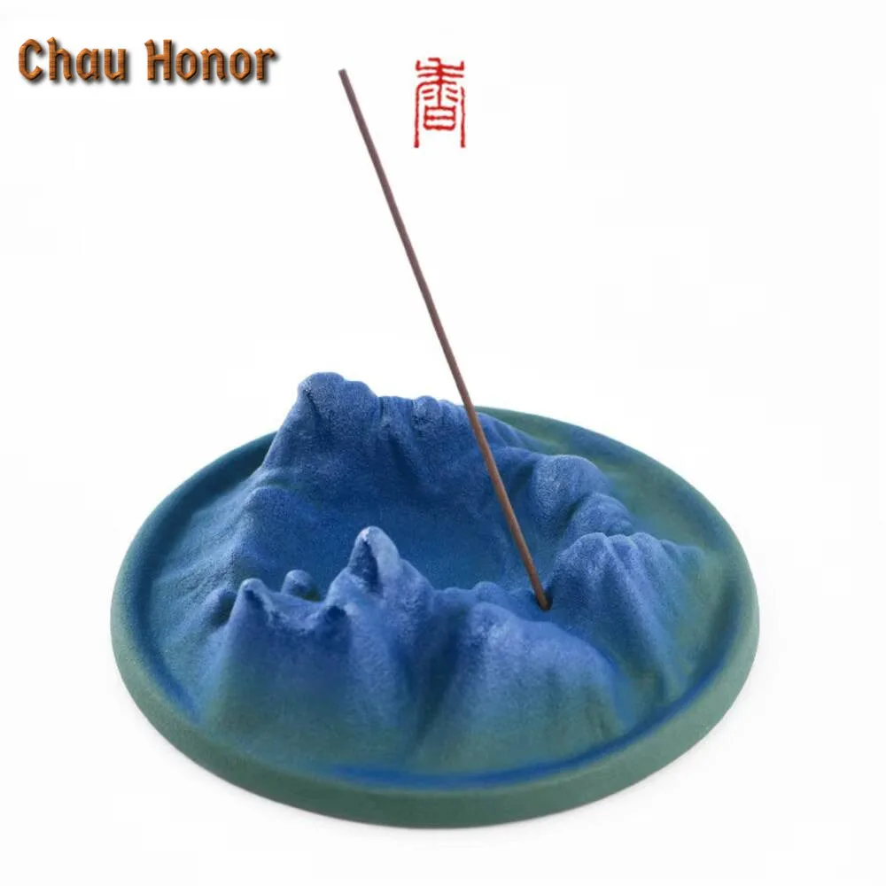 Creative Landscape Ceramic Incense Insertion Bluish Green Glaze Backflow Stove Zen Censer Burner Holder Fragrance Decoration