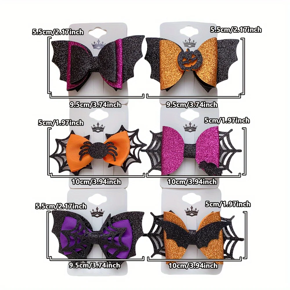 6 Pieces Halloween Elements Colorfulful Bow Pumpkin Hairpins Suitable for Girls
