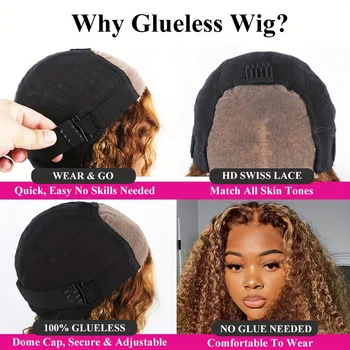30inch Put on and Go Glueless Wig Human Hair Water Wave Honey Blonde Highlight 4x4 HD Lace Closure Human Hair Wig Pre Plucked - Image 5