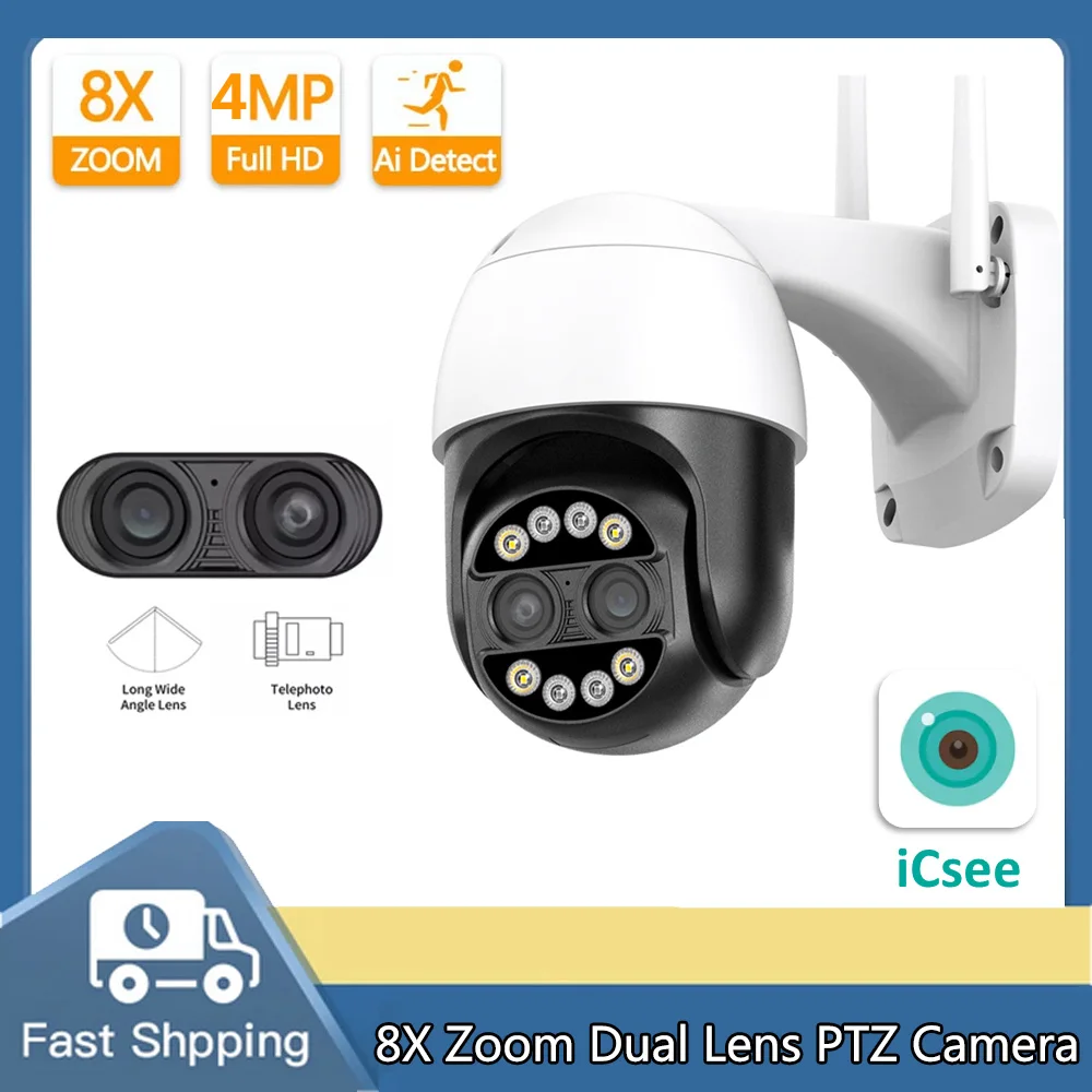 

8X Zoom Dual Lens 2.8mm-12mm 4MP WiFi PTZ Camera Outdoor AI Human Tracking Home Security CCTV IP Camera Waterproof IP66