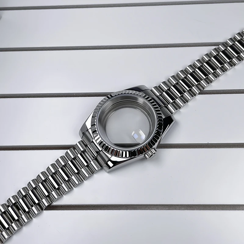 Watch Case 39mm NH35 Stainless Steel President Bracelet Sapphire Glass For Seik Mod Parts Fit NH35 NH36 Movement