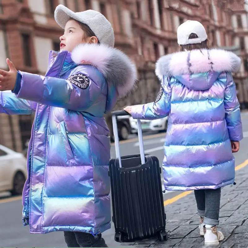 

New Girl's Cotton-Padded Jacket Clothes Junior Korean Children's Fashion Bright Leather Washed Hooded Cotton 3-15Y