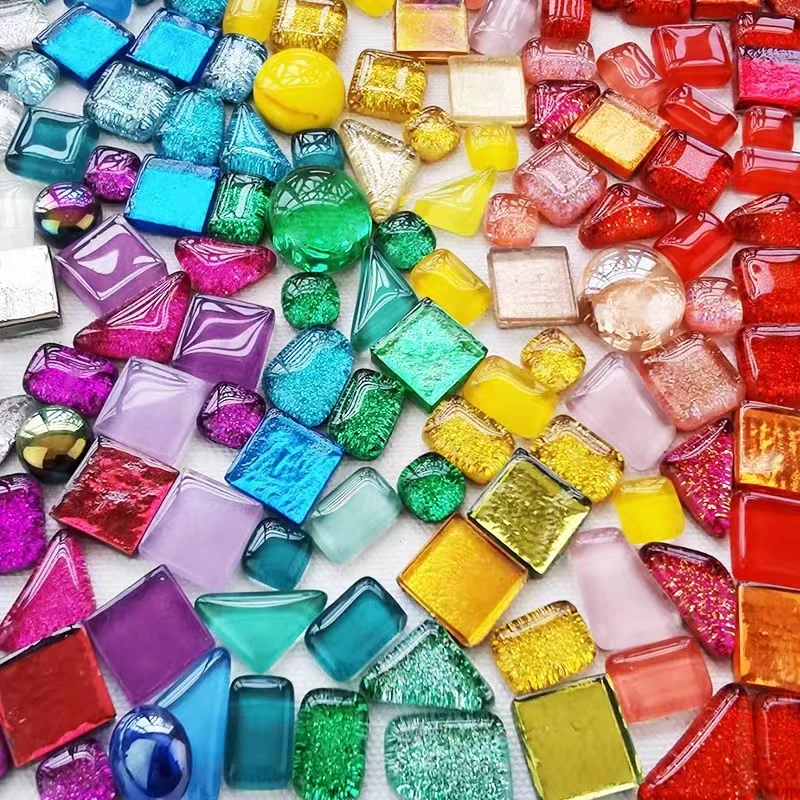 Glass Mosaic Tiles Mosaic Tiles for Crafts Blue Shine Assorted Color 50pcs Glass Glitter Mosaic Supplies Pieces Bulk Square Shape Home Decoration