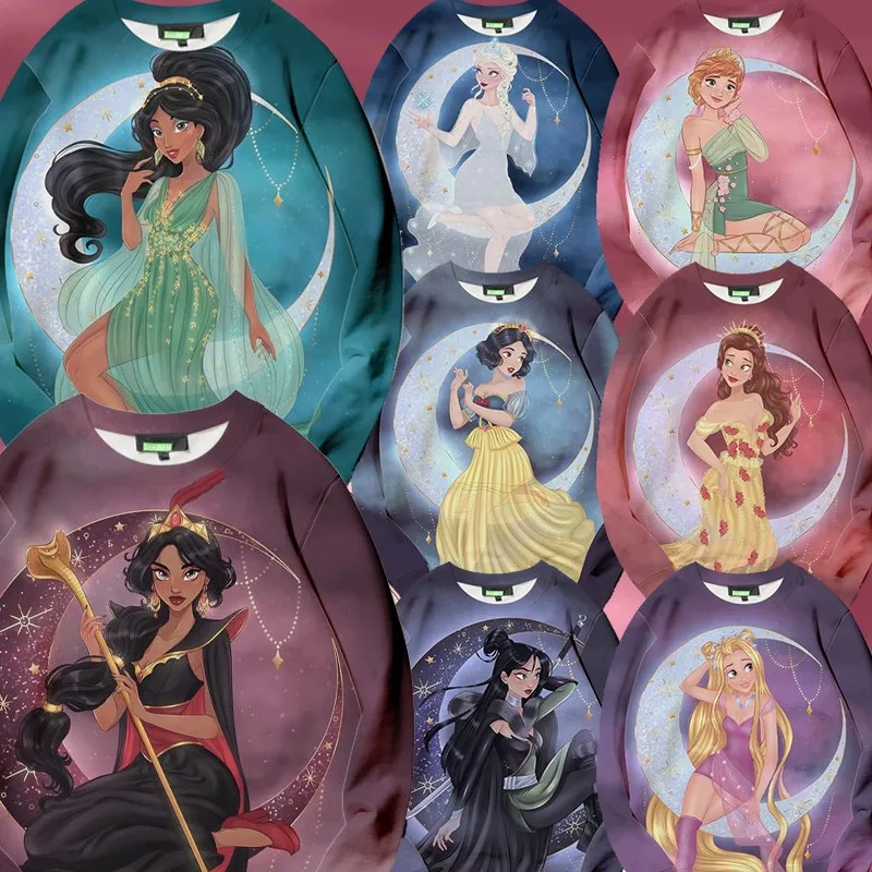 

Комбинированная толстовка с капюшоном Disney Princess On The Run, женская одежда в стиле Харадзюку с круглым вырезом и мультяшным рисунком, пальто для девочек на весну и осень