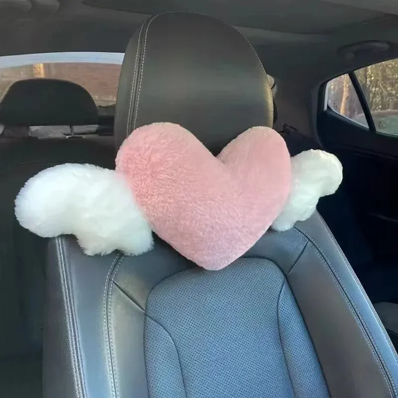 1pc Cute Cartoon Car Headrest Pillow Neck Support Pillow Love Heart Back Waist Pillow Seat Back Cushion Car Interior Decoration 3