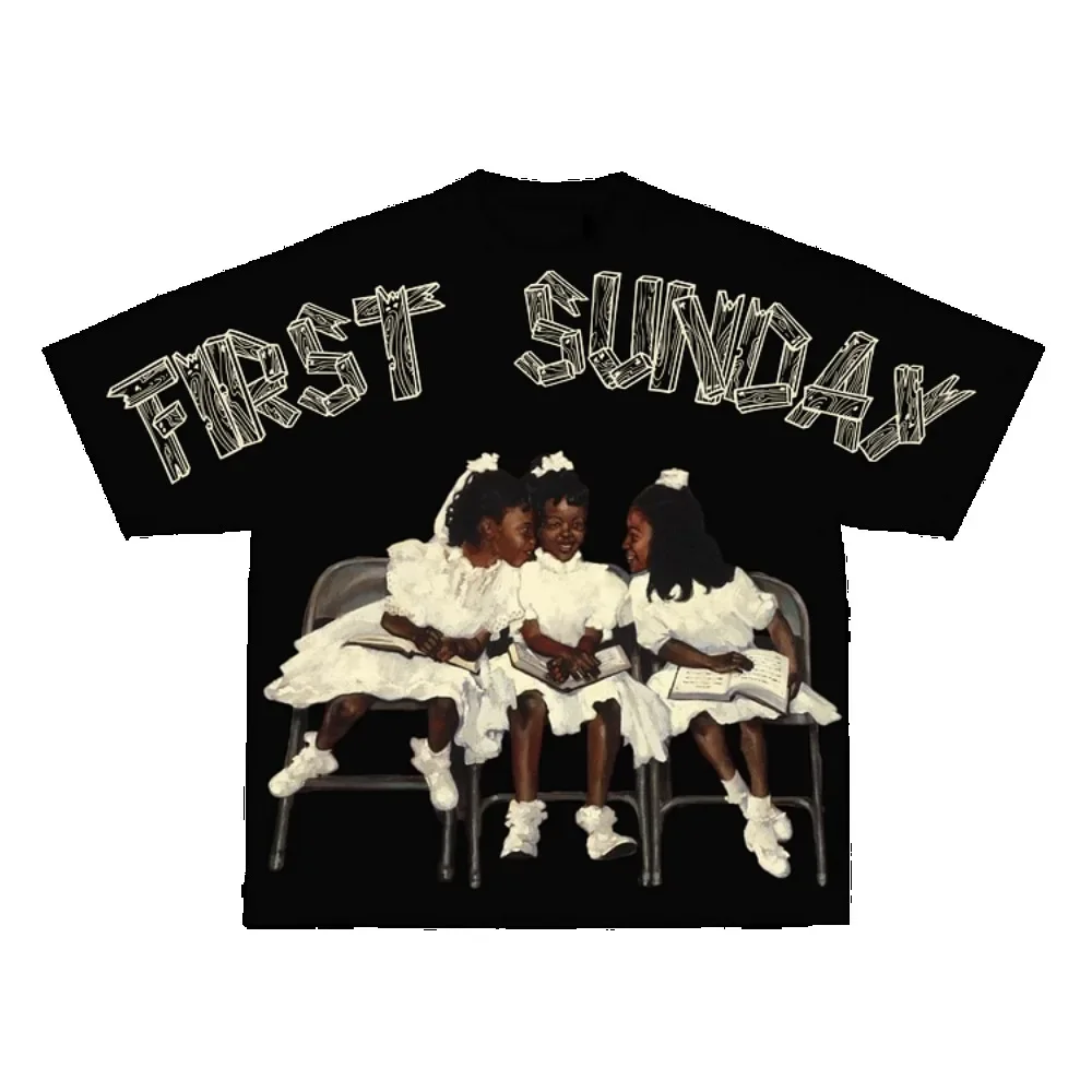 Y2K Short Sleeves Vintage Tee Children First Sunday Print Graphic Cotton T-Shirt Men Oversize Tshirt Streetwear Women Tops 1