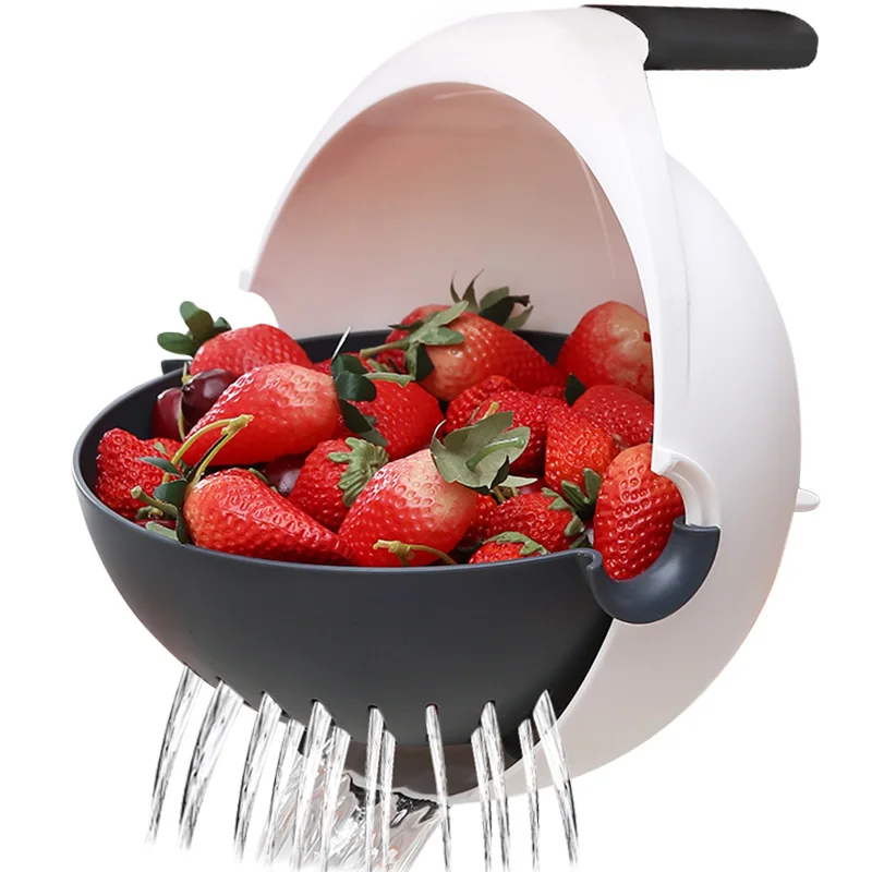 180° Double-layer Rotatable Washing Fruit Basket with Handle Vegetable Drain Basket Collapsible Drainer Kitchen Tool Sink Filter sink strainer drain basket kitchen waste drainer sponge rack storage tool basket sink drainer strainer basket rack kitchen tools