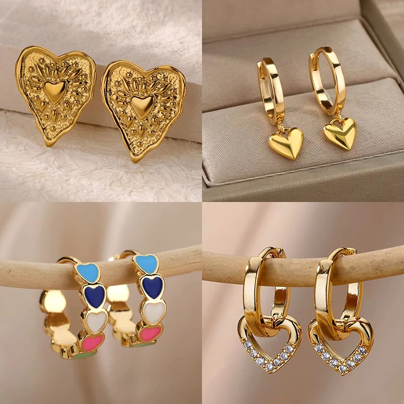 Stainless Steel Irregular Heart Texture Stud Earring for Women