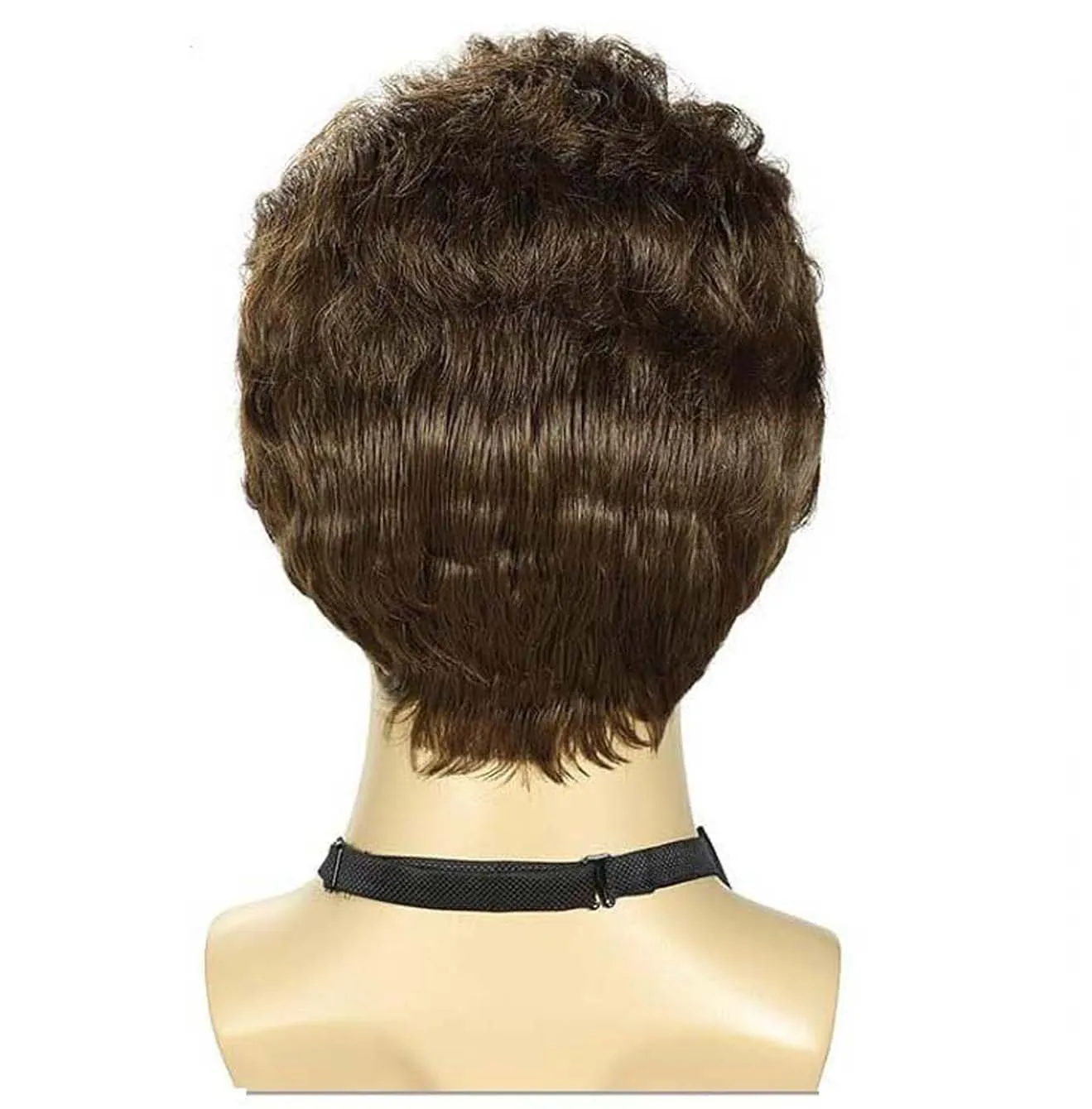 Synthetic Hair Short Curly Brown Wig for men Layered Heat Resistant Wigs With Bangs For Daily Use