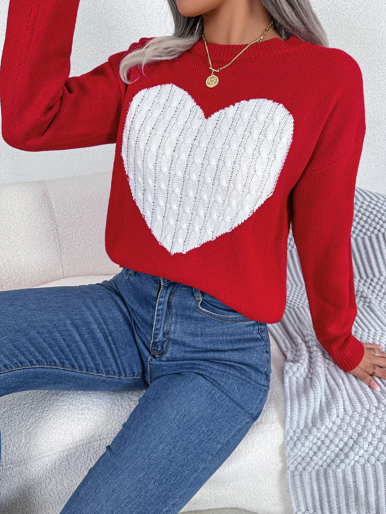 Pink Red Knitted Sweater for Women
