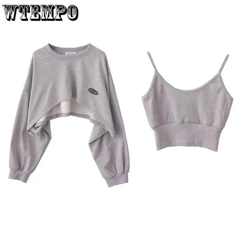 Women's Short Thin Sweatshirt Long Sleeve Crew Neck Casual Top Blouse Daily Casual Two-piece Simple Style Wholesale753_voghion.com