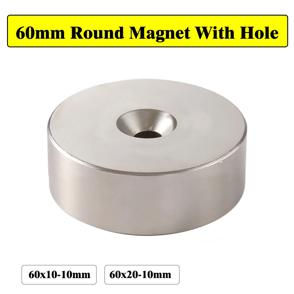 

1Pcs 60mm Round Neodymium Magnet With Hole 60x10-10mm 60x20-10mm N35 Permanent NdFeB Super Strong Powerful Magnets iman Disc