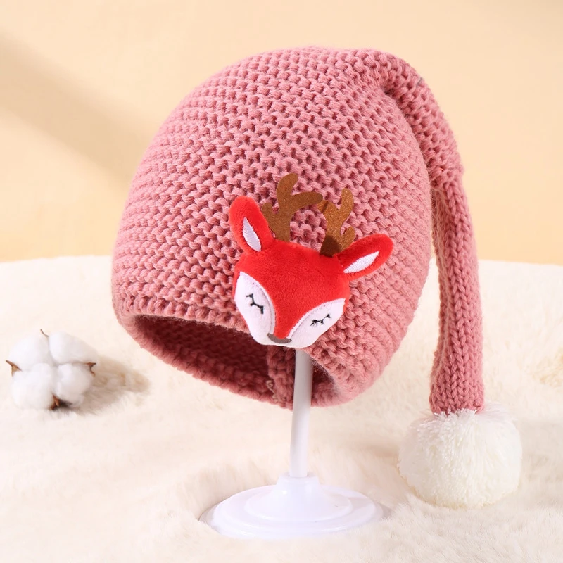 Christmas Reindeer Knit Hat with Ear Flaps and Pom Pom for Toddler Kids Winter Warm Cap Cute Holiday Accessories for Children