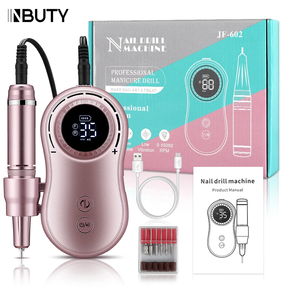 

INBUTY 35000RPM Nail Drill Rechargeable Manicure Electric Nail Drill Machine LCD Display Salon Polishing Sander Pedicure Tool