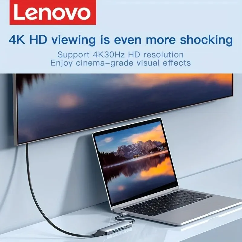 Usb hub adapter Lenovo 5 in 1 USB C Hub 4K HDMI 100W Power Delivery 3 USB-A Data Ports Multiport Adapter MacBook Pro/Air