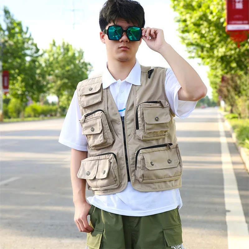 남성용 멀티 포켓 레드 아웃도어 조끼 통기성 낚시 하이킹 사진 촬영 조끼