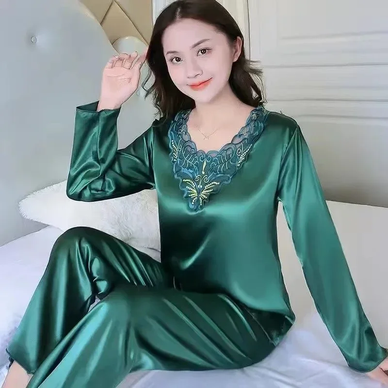 1311-12Women Pajamas Turndown Collar Pocket Long Sleeve Casual Pants 2 Piece Set Sleepwear Female Home Suit Sets Nightwear