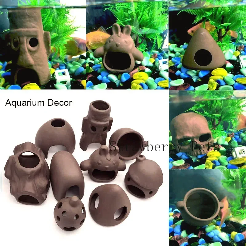 Fish Tank Decorations Ceramic Aquarium Decoration Fish Shrimps Shelter House Pottery Scorpion House Canister Simulation Stone