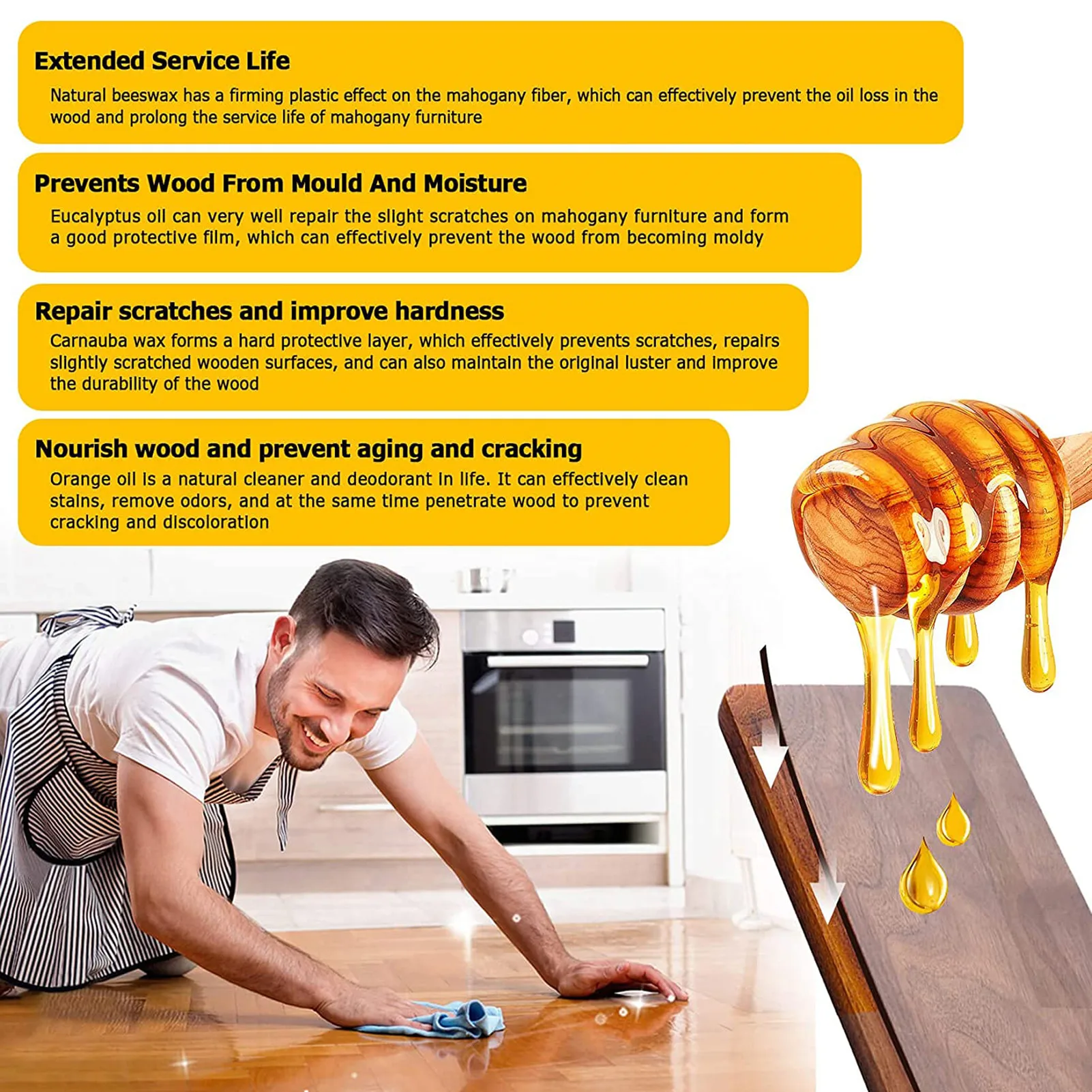 Wood Seasoning Beewax Furniture Beeswax Polish Wood Floor Furniture Cleaner Wear-Resistant Wax Furniture Care Home Cleaning 4