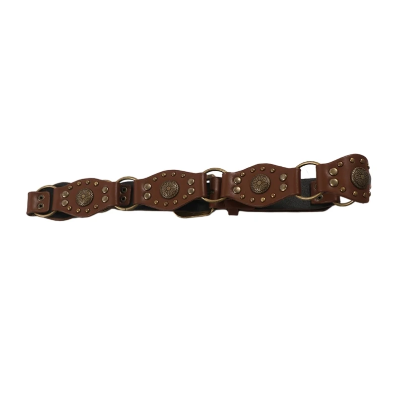 

Ethnic PU Stitching Belt for Women Ladies Dress Belt with Carved Flower Rivet Female Waist Belt Accessories drop shipping