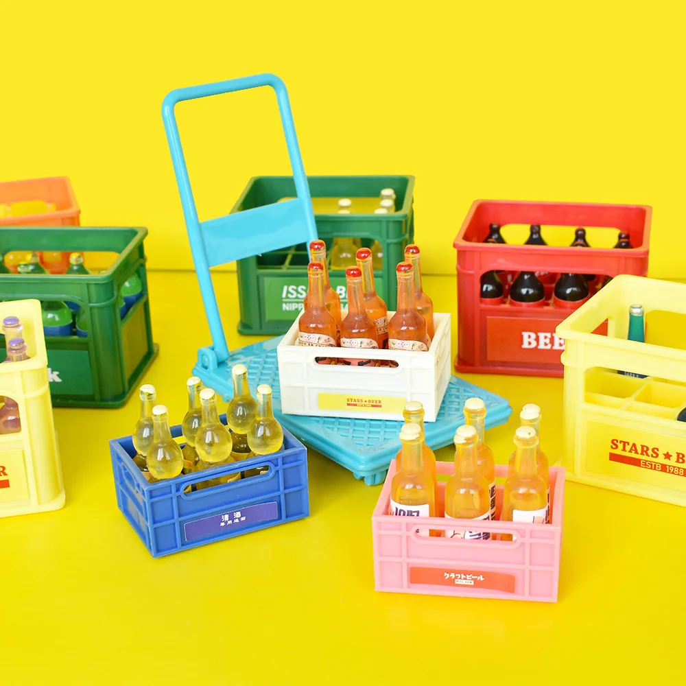 

USER-X Simulation Supermarket Trolley Warehouse Flatbed Trolley Miniature Model Family Toy Mini Wine Bottle Food Play