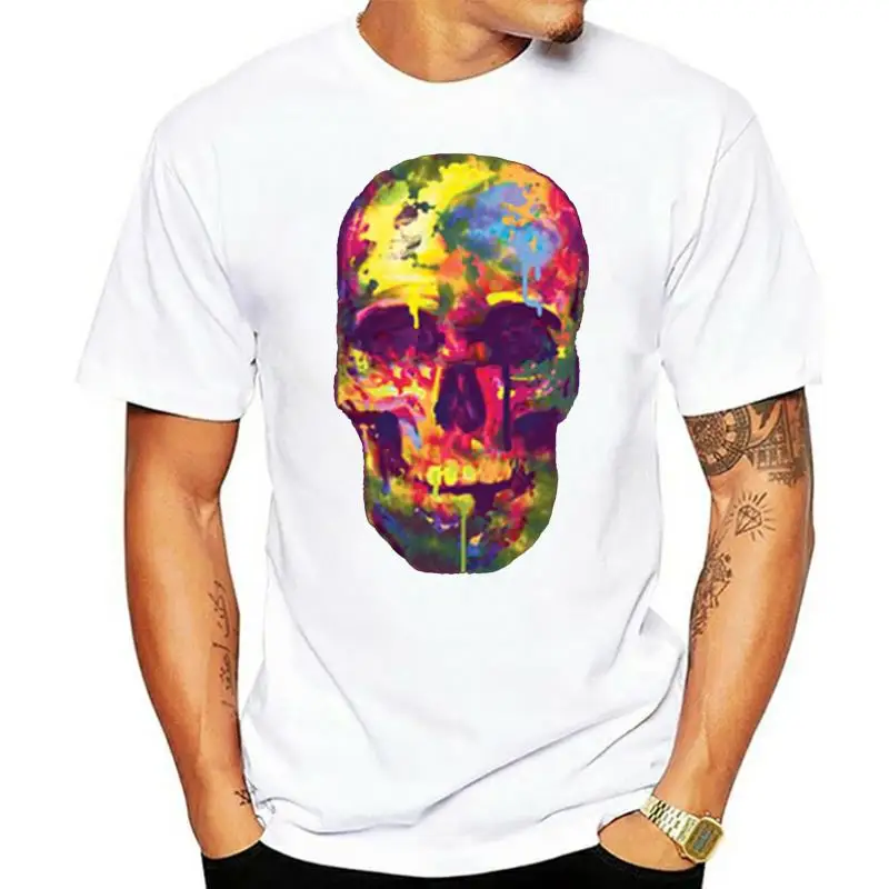 

Красочная дизайнерская футболка с рисунком черепа и брызг