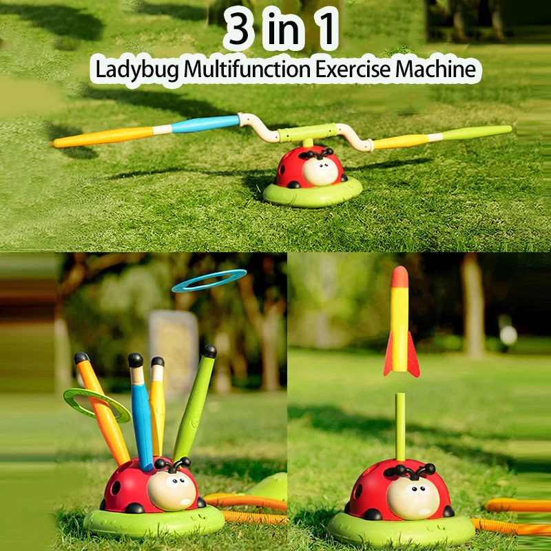 3 in 1 Ladybug Sport Entertainment Game Toy Multifunction Rope Skipping Machine Ferrule Jump Rocket Launcher Outdoor Educational 3
