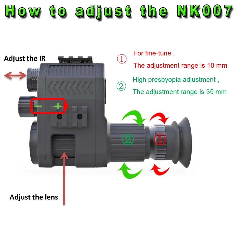 Monóculo de visión nocturna NK007, videocámara de alcance infrarrojo, 1080P, 200-400M, cargador de batería recargable, varios idiomas