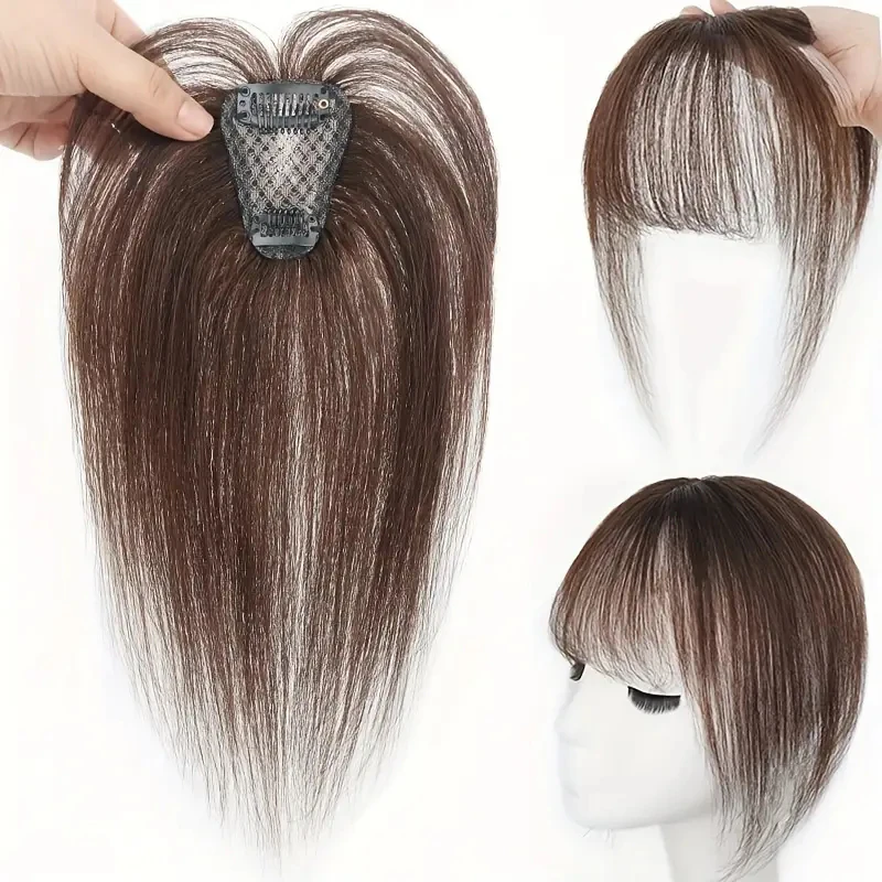 Women's Hair Topper human hair bangs women hair topper Natural Looking Straight Hair Clip in Bangs Volumizing Concealer Hairpiece Lightweight Breathable
