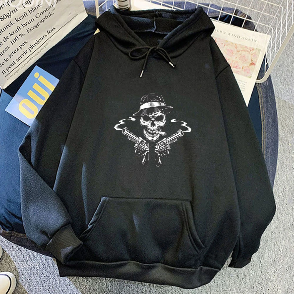 

Men Clothing Smoking Skull Graphic Prevalent Sweatshirts Vintage Hoodie Fashion Casual Hooded Tops Fall Fleece Warm Pullovers