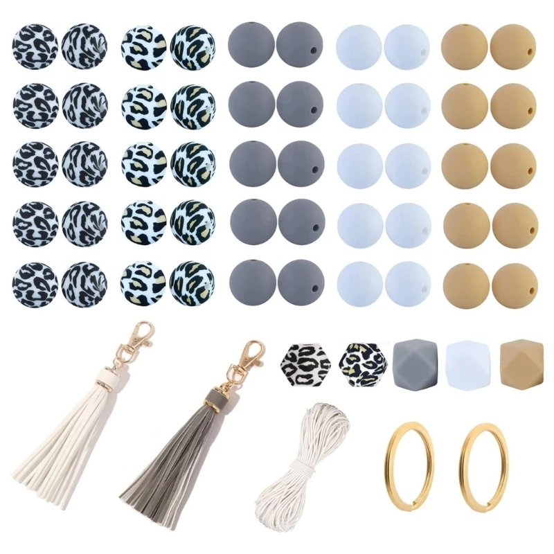 

55Pcs 15/14mm Silicone Beads and Accessoy Kits for Keychain Making DIY Crafts