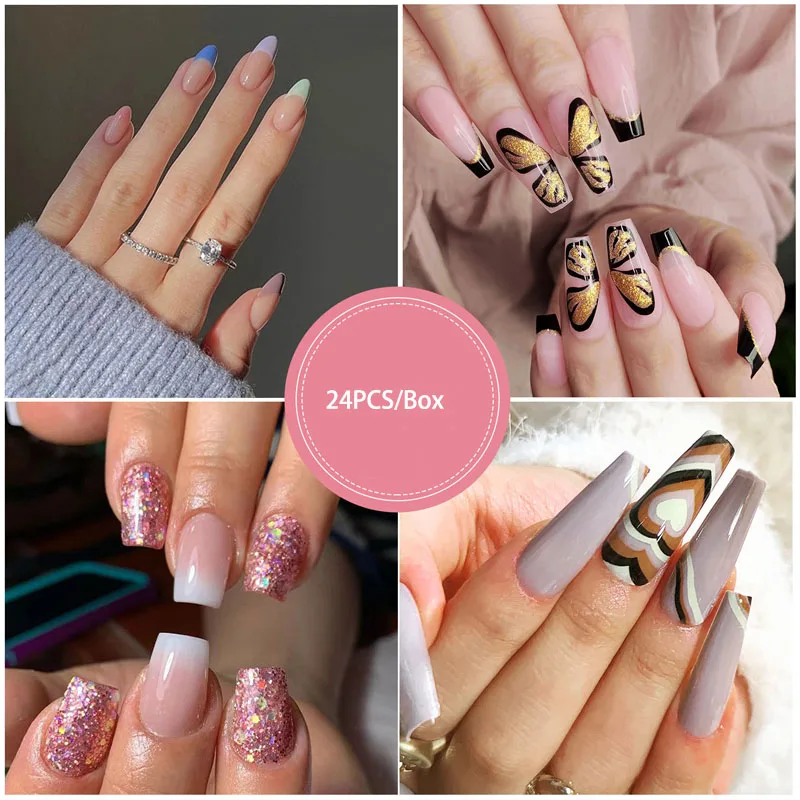 

24pcs /BOX Extended Long Ballet Butterfly love False Tips Wearing Manicure Finished Fake Nail Patch Press on Nails