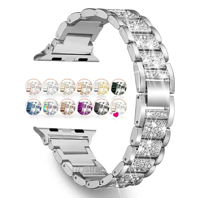 

Diamond Bling Strap For Apple Watch Band 40mm 45mm 44mm 41mm 42mm 38mm Metal Belt For IWatch Series 8 7 SE 6 5 4 Women Bracelet