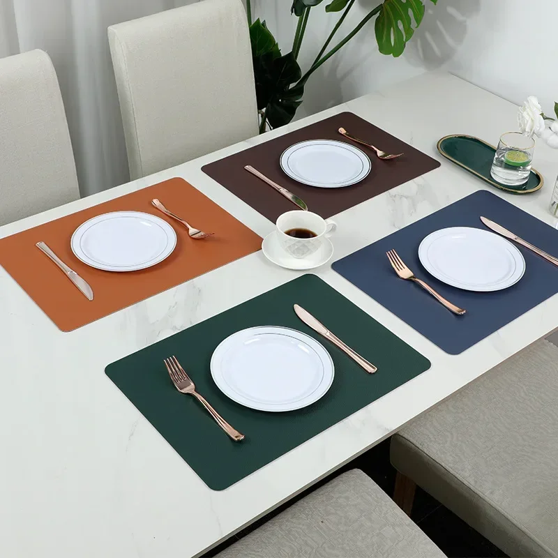 

1pc PU Double-Sided Leather Placemat, Waterproof and Oil Proof Table Mat, Solid Color Washable Heat Insulation Mat