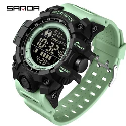 SANDA Men's Waterproof Outdoor Sports Watch with LED Analog Digital Display and Multifunctional Big Dial (Matcha green)