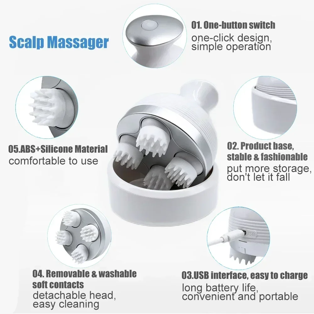 Smart Scalp Massager Cat Wireless 4 Kneading Massage Heads Body Muscle Relax for Hair Growth Stress Kneading Vibration Roller - Image 3