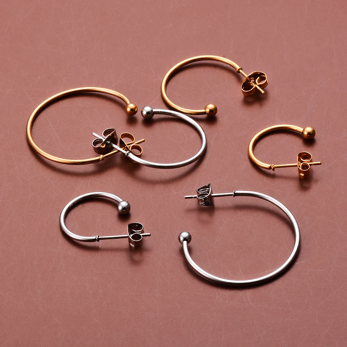 10PCS French Ball Tip Open Circle Hoop Earring Stainless Steel Hyperbole Large Eardrop for Women Fashion Vacation Gift Jewelry 6