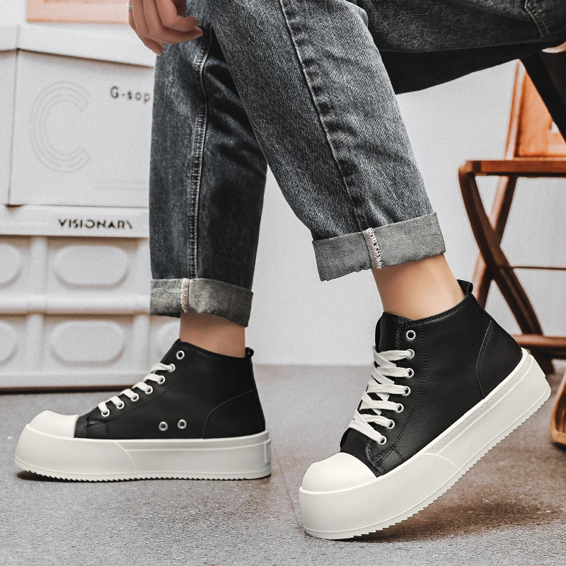 2025 New Men's Sneakers High Top Decked Shoes Thick Sole Increased Altitude Board Shoe Breathable Stylish Casual Trendy Shoes 6