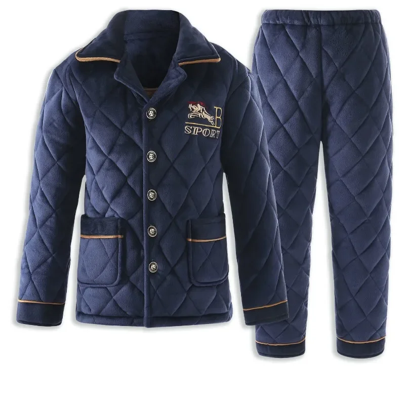 2024 New Winter Pajama Men Plus Velvet Padded Coral Velvet Padded Robe Warm Loungewear Three-layer Plus Fat Pants Homewear Suit