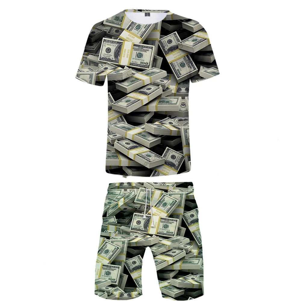 Men's Dollar 3D Printing Shorts And Men's Casual T-shirt Set Summer Men's Women Creative Hip Hop Fashion Tracksuit Casua Suits