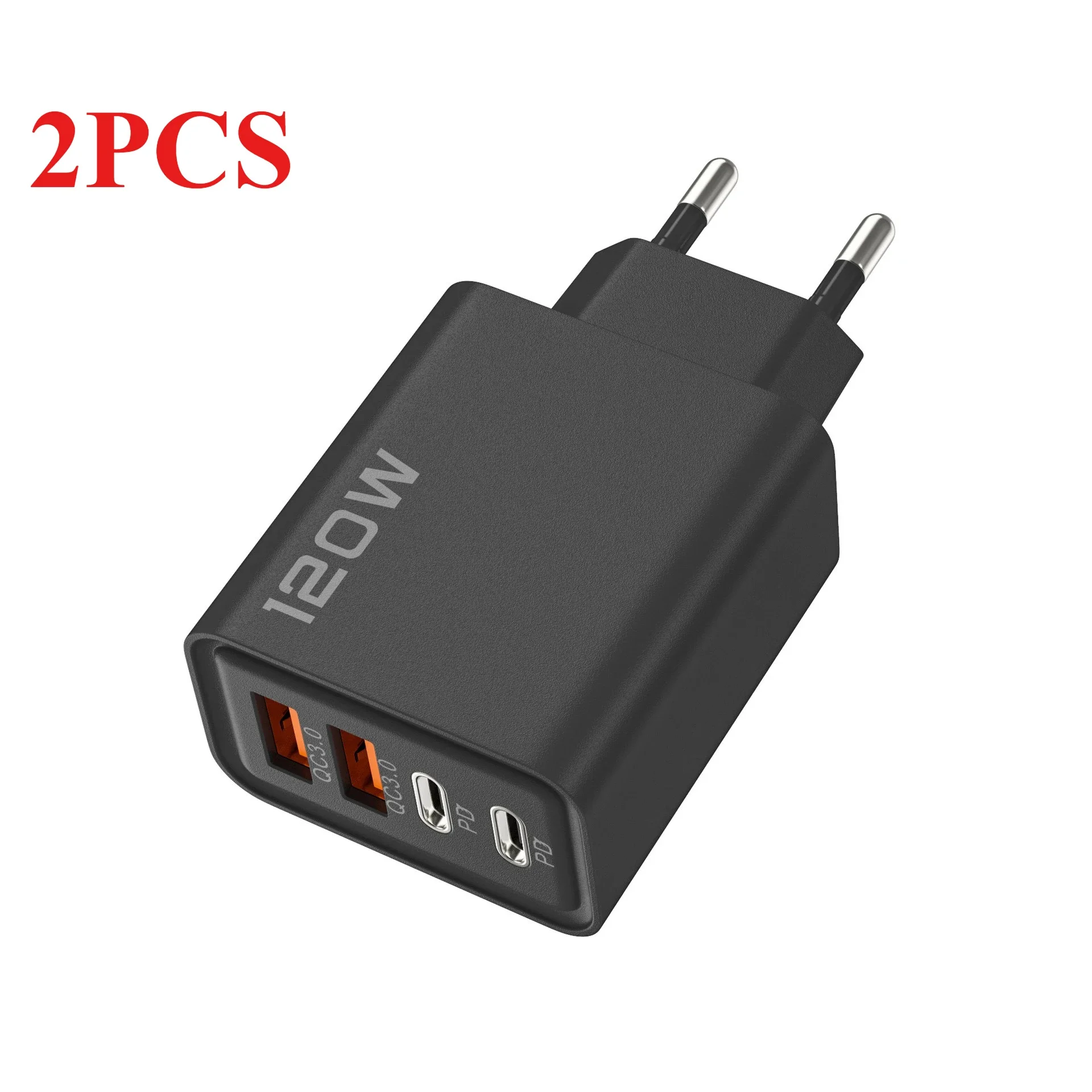 2Pcs/3Pcs Total 120W USB Fast Charging Charger Type C EU US Plug Adapter Quick Charge 3.0 Wall Adapter PD High Speed Chargers