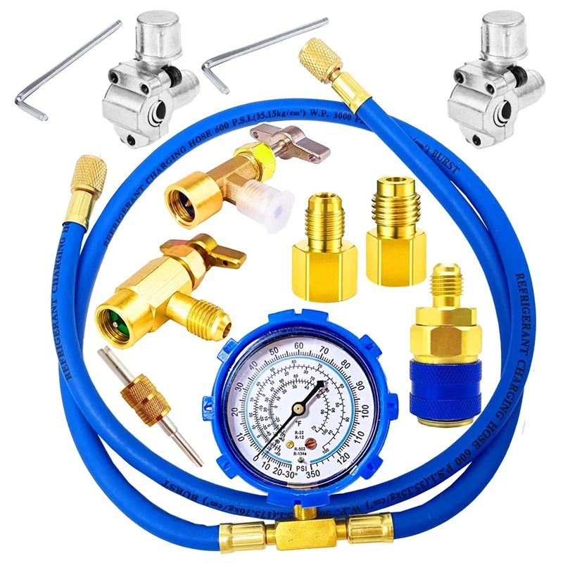 Promotion!A/C R134A Refrigerator Freon Recharge Kit With Piercing Valves Refrigerant Charging Hose Gauge |