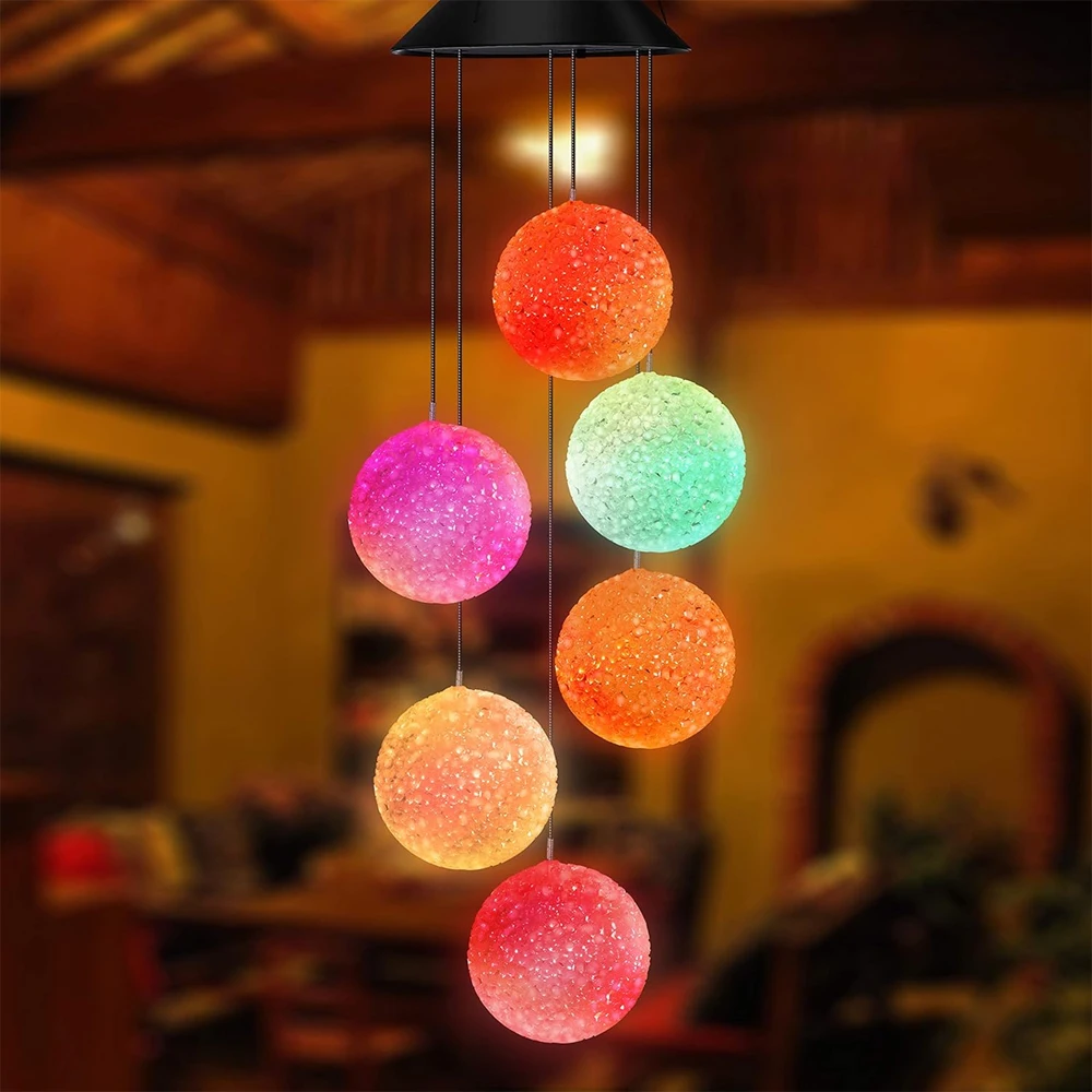 LED Solar Crystal Ball Wind Chime Outdoor, Waterproof Hanging Wind Chime with Auto Changing Color for Patio, Yard & Garden Decor
