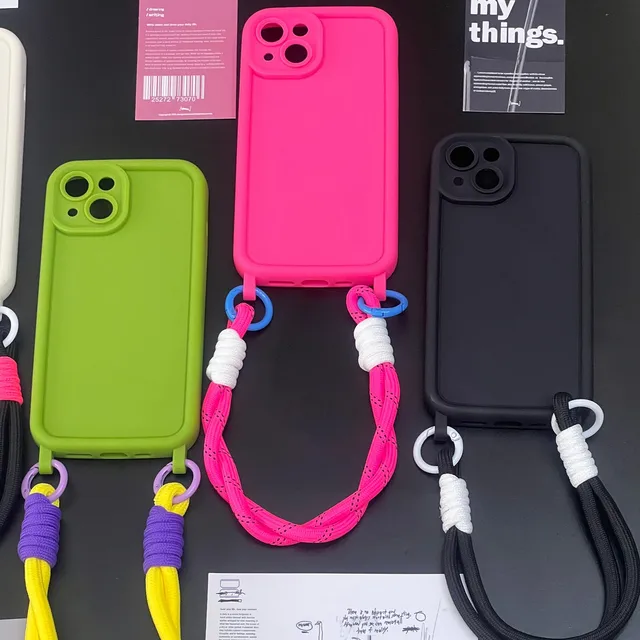 Ins Korea Candy Colors Anti-lost Soft silicon Hand Strap iPhone Case