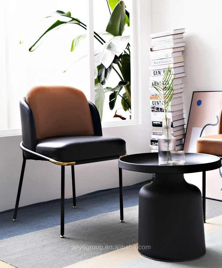 High quality dining room coffee shop modern metal leg soft leather chair with stainless steel leg for luxury home furniture