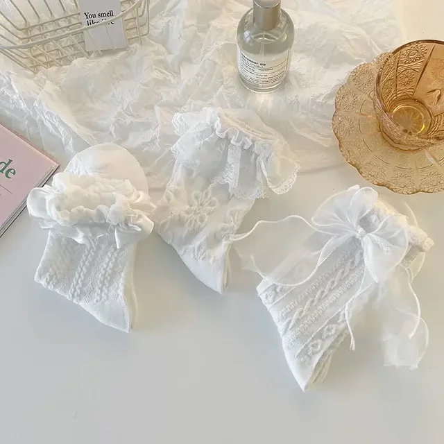 Solid Lace Bow Ruffle Socks Kawaii Lolita Short Socks - Image 3
