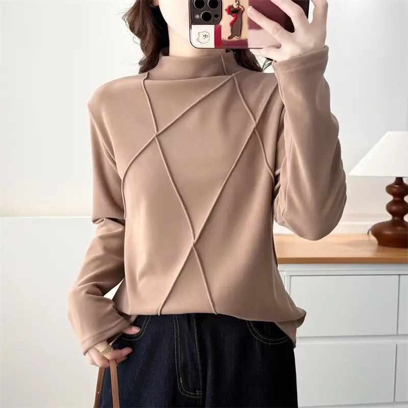 XXXXL Fashion Plus Size Women's T-Shirt New Autumn And Winter Style Double Sided DE Velvet Warm Base Inner Tops 777