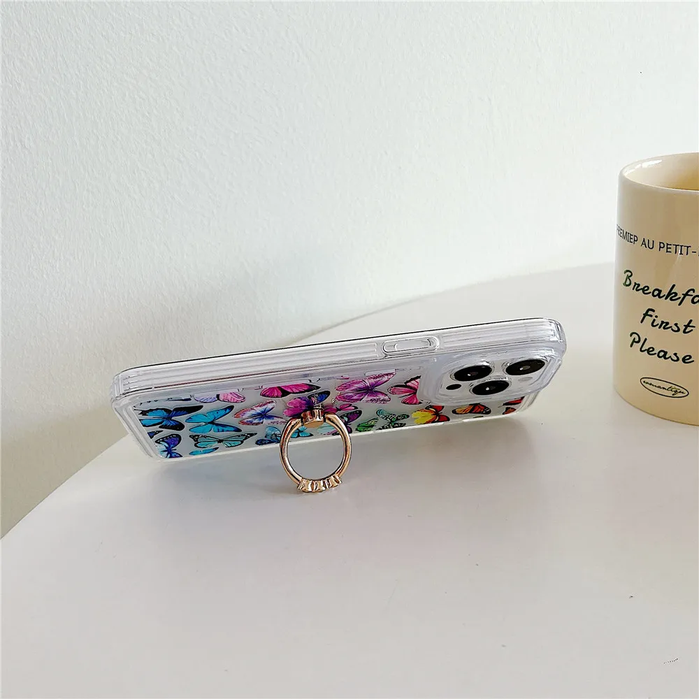 Gradient Butterfly Stand Case für iPhone 15 15Pro 14 12 11 13 Pro Max 14Pro 15Plus Halterung klar stoßfest weich_voghion.com
