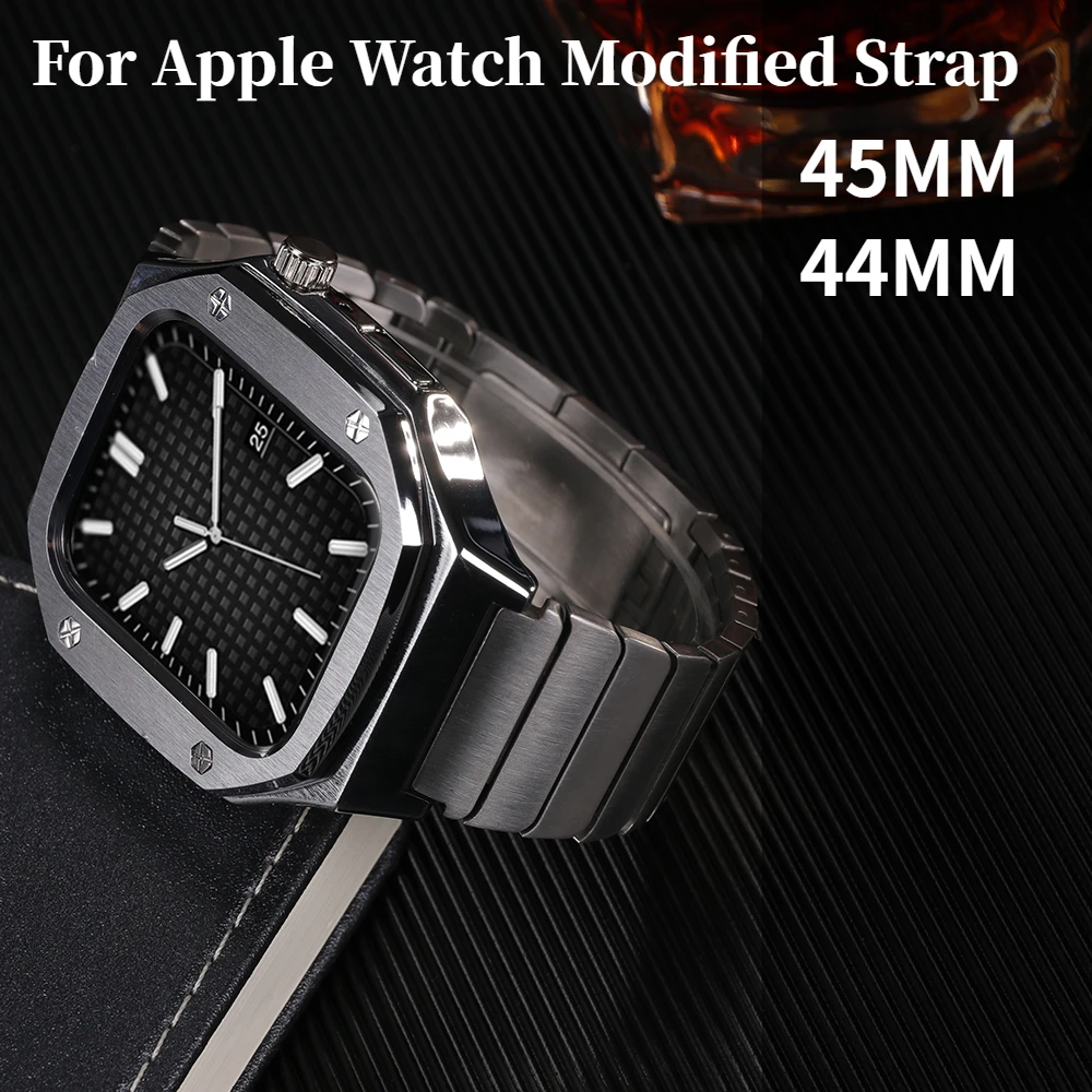 Metal Link Bracelet Band For Apple Watch band 44mm 45mm Magnetic Modification Kit Metal Case For iWatch Series 8 7 6 5 4 SE Belt